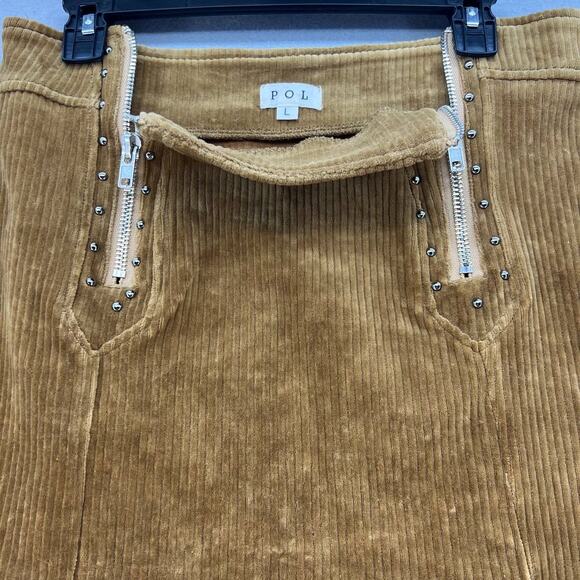 Pol Women's Corduroy Mini Skirt Size Large Mustard Color Dueling ZippersSMS14A - Picture 7 of 10